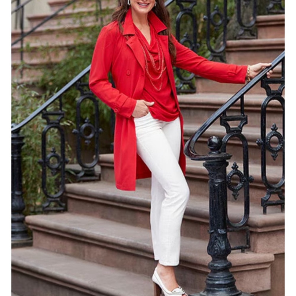Brooke Shields Timeless Red Double Breasted Belt Lightweight Trench Coat 18W NWT